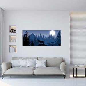 Obraz - Svorka vlkov za splnu (120x50 cm)