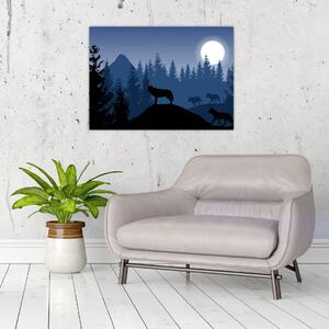 Obraz - Svorka vlkov za splnu (70x50 cm)