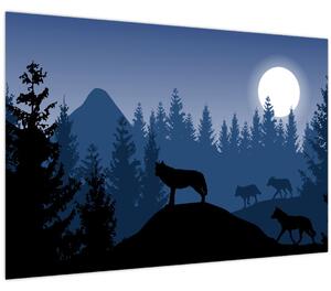 Obraz - Svorka vlkov za splnu (90x60 cm)