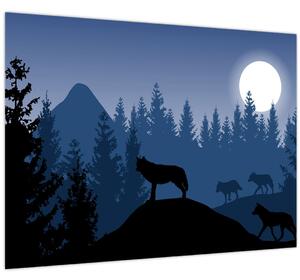 Obraz - Svorka vlkov za splnu (70x50 cm)