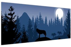 Obraz - Svorka vlkov za splnu (120x50 cm)