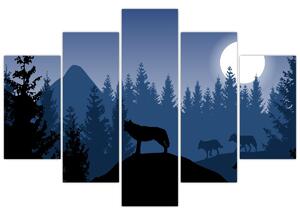 Obraz - Svorka vlkov za splnu (150x105 cm)