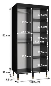 Šatníková skriňa SHAILA 4 - 100 cm, čierna + mramor