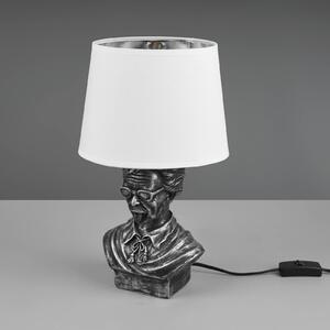 Stolová lampa Albert tvar busty, strieborná/biela