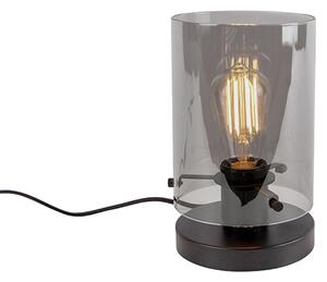 Dizajnová stolná lampa čierna s dymovým sklom - Dome