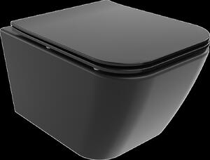 Mexen Madox, Rimless závesná wc misa 515x365x350 mm s pomaly padajúcim sedátkom SLIM z duroplastu, čierna matná, 30154070