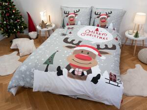 MKLozkoviny.sk Vianočné bavlnené obliečky Renforcé – Sob Rudolf sivé 140x200/70x90 cm