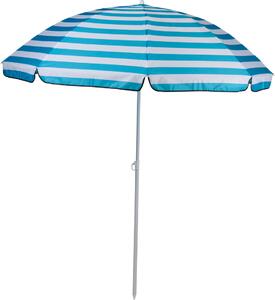 Slnečník Camp Active ⌀170 x 200 cm - na terasu, balkón a pláž - plážový slnečník so špajdľou - modrý/biely pruhovaný