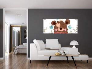 Obraz - Medvedík s vtáčikmi (120x50 cm)