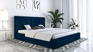 Čalúnená manželská posteľ GITEL - 180x200, tmavo modrá