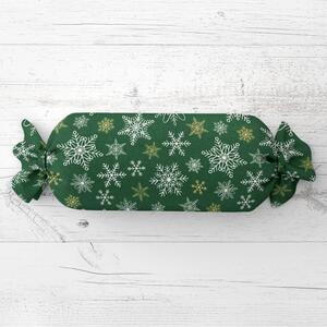 Biante Vankúš valec bonbon Sandra SA-703 Vianočné vločky na zelenom 15x40 cm