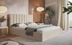 Čalúnená manželská posteľ LEORA - 160x200, svetlo béžová