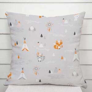 Biante Detská bavlnená obliečka na vankúš Sandra SA-699 Oranžové zvieratká Indiáni na sivom 30 x 50 cm