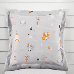Biante Detská bavlnená obliečka na vankúš s lemom Sandra SA-699 Oranžové zvieratká Indiáni na sivom 30 x 50 cm
