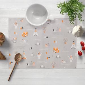 Biante Detské bavlnené prestieranie na stôl Sandra SA-699 Oranžové zvieratká Indiáni na sivom 30x40 cm
