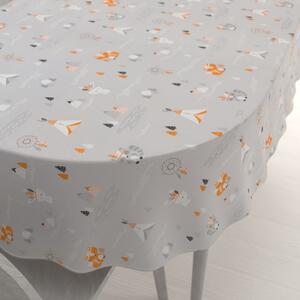Biante Detský bavlnený oválny obrus Sandra SA-699 Oranžové zvieratká Indiáni na sivom 50x100 cm