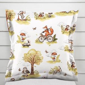 Biante Detská bavlnená obliečka na vankúš s lemom Sandra SA-697 Líšky na bicykloch - zelené na bielom 30 x 50 cm