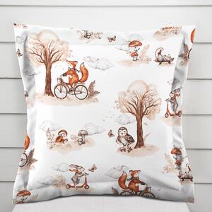 Biante Detská bavlnená obliečka na vankúš s lemom Sandra SA-696 Líšky na bicykloch - hnedé na bielom 30 x 50 cm