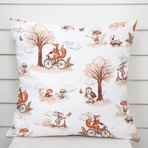 Biante Detská bavlnená obliečka na vankúš Sandra SA-696 Líšky na bicykloch - hnedé na bielom 30 x 50 cm