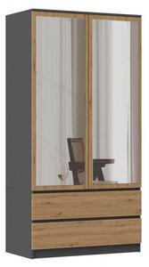 Šatníková skriňa 90 cm so zrkadlom TAAVI - dub artisan / antracitová