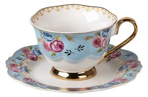 Porcelánová šálka s podšálkou Blue Garden II - 12*9*7 / Ø 15*2 cm / 160 ml - Clayre & Eef