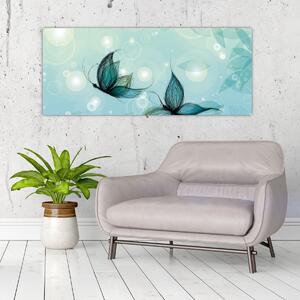 Obraz - Modré motýliky (120x50 cm)