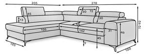 Rohová rozkladacia sedačka LAURENCE, 278x92x205, monolith 48, pravá