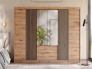 Mirjan24 Šatníková skriňa so zrkadlom Nojan 250, Farby: dub artisan / dub artisan + čierna 5903211435102
