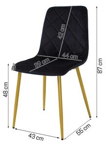 Dekorstudio Zamatová jedálenská stolička KARO čierna - zlaté nohy