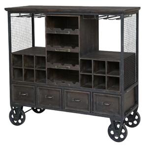 Drevená antik vinotéka Bourseiller na kolieskach - 94*37*91 cm - Chic Antique
