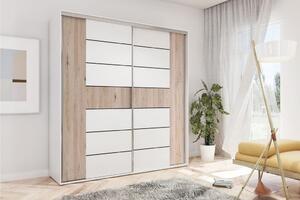 Priestranná moderná šatníková skriňa 200/245 ILANA - biela / dub san remo