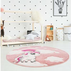 Dekorstudio Okrúhly detský koberec BEAUTY ružový jednorožec Priemer koberca: 160cm