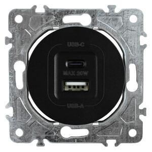 Elhard Okrúhla zásuvka USB A+C Rondo 20W, čierna RD2033B