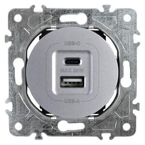 Elhard Okrúhla zásuvka USB A+C Rondo 20W, strieborná RD2033S