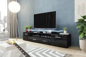 TV stolík s LED bielym osvetlením SOBRAL - čierny / lesklý čierny