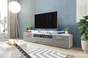 Televízny stolík SOBRAL - biely / lesklý šedý