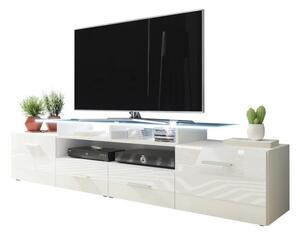 TV stolík s LED bielym osvetlením SOBRAL - biely / lesklý biely