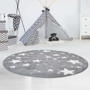 Dekorstudio Okrúhly detský koberec BEAUTY sivé hviezdy Priemer koberca: 160cm