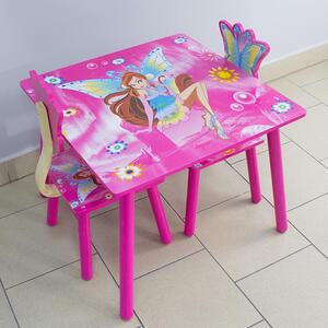 Dekorstudio Detský drevený set stoličiek a stolíka v ružovej farbe