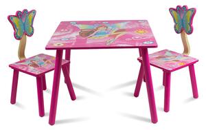 Dekorstudio Detský drevený set stoličiek a stolíka v ružovej farbe