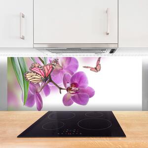 Sklenený obklad Do kuchyne Motýle kvety príroda 125x50 cm