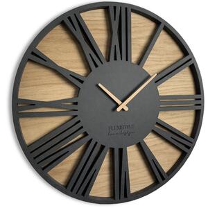Moderné drevené hodiny EKO Loft Roman 50cm čierne