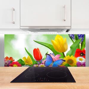 Sklenený obklad Do kuchyne Motýľ kvety príroda 125x50 cm