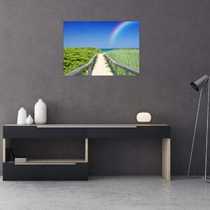 Obraz - Krajina a dúha (70x50 cm)