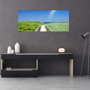 Obraz - Krajina a dúha (120x50 cm)