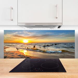 Sklenený obklad Do kuchyne More západ slnka pláž 125x50 cm