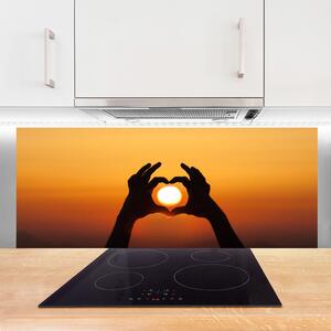 Sklenený obklad Do kuchyne Ruky srdce slnko láska 125x50 cm