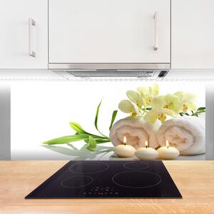 Sklenený obklad Do kuchyne Kúpele uteráky sviece orchidea 125x50 cm