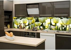 DIMEX | Fototapeta do kuchyne Biele tulipány KI-260-009 | 260 x 60 cm | zelená, biela, žltá