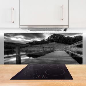 Sklenený obklad Do kuchyne Mólo čiernobiele jazero 125x50 cm